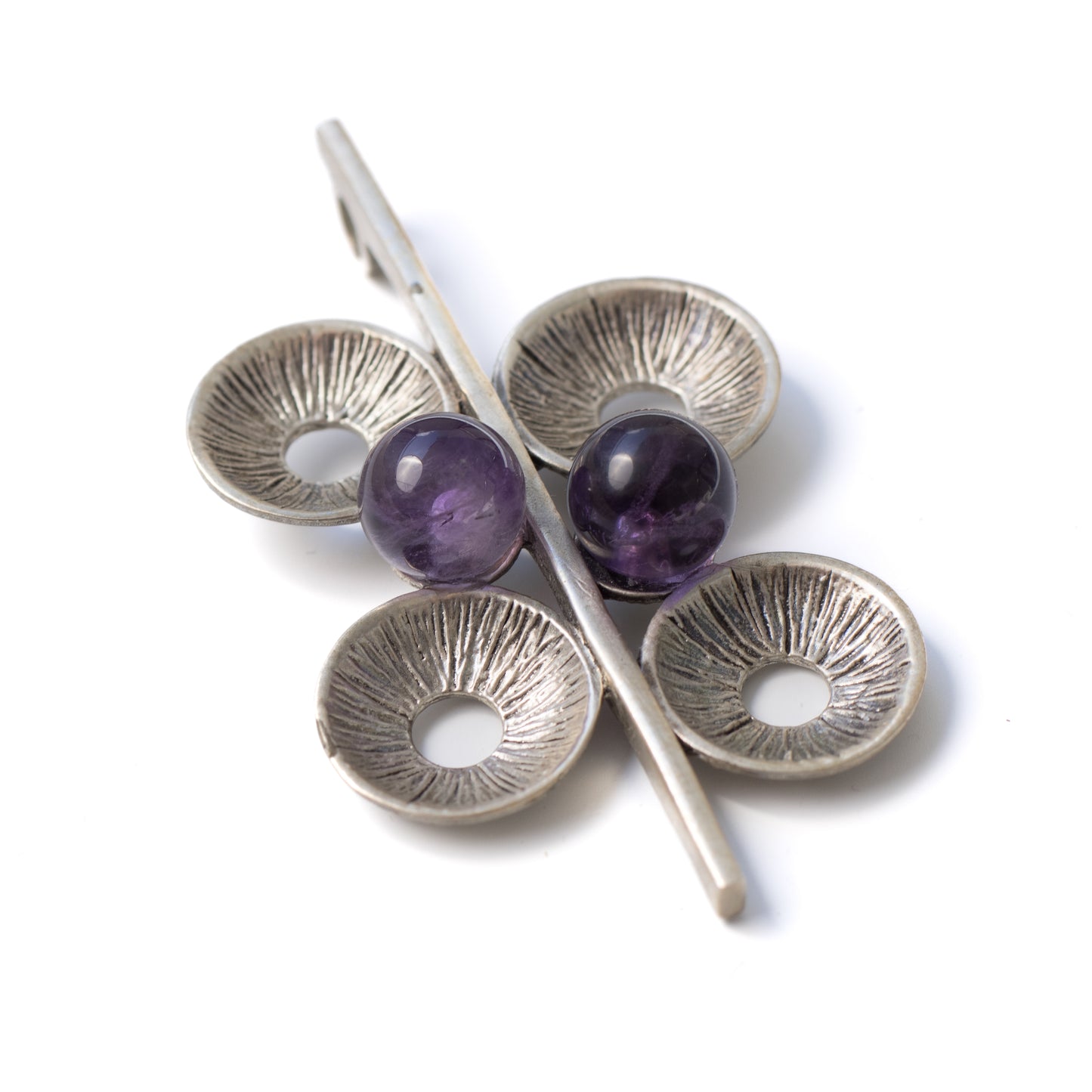 Theodor Fahrner Vintage Brutalist Silver Pendant with Amethyst Spheres