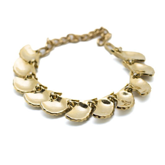 Crown Trifari Vintage Gold Tone Petal Bracelet with Rhinestones