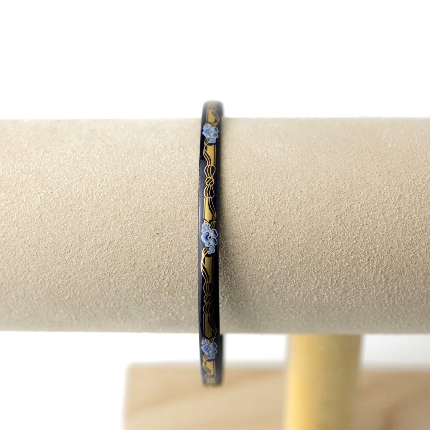 Michaela Frey Vintage Enamel Bangle with Blue Floral and Gold Bow Motif