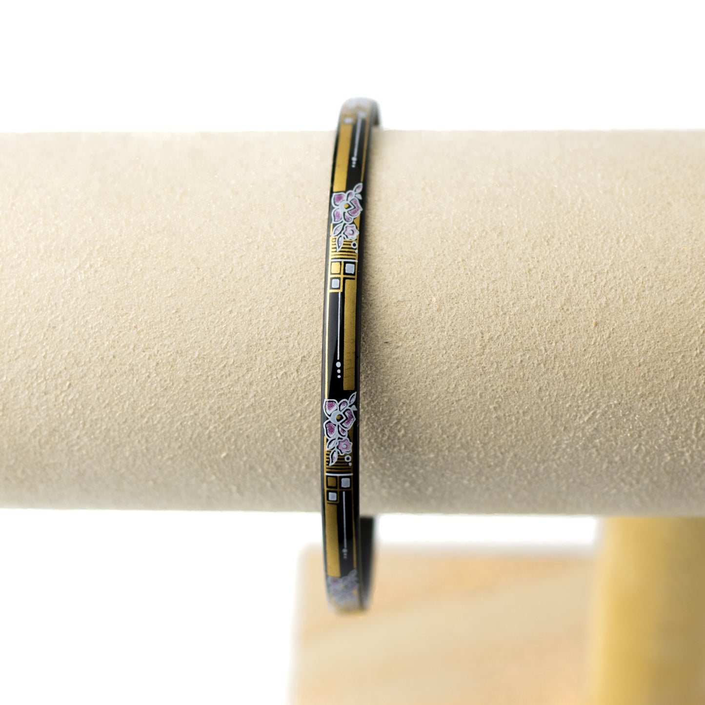 Michaela Frey Team Vintage Enamel Bangle with Gold and Pink Floral Design