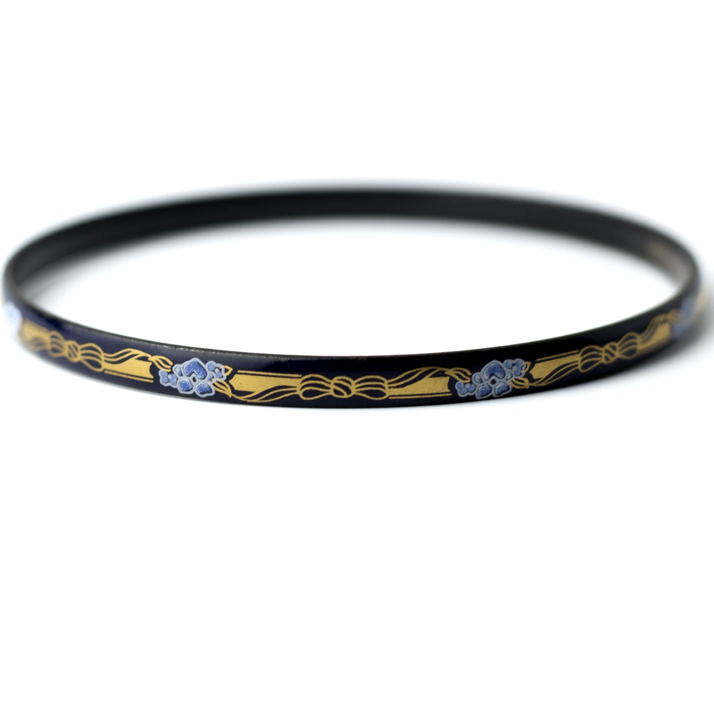 Michaela Frey Vintage Enamel Bangle with Blue Floral and Gold Bow Motif