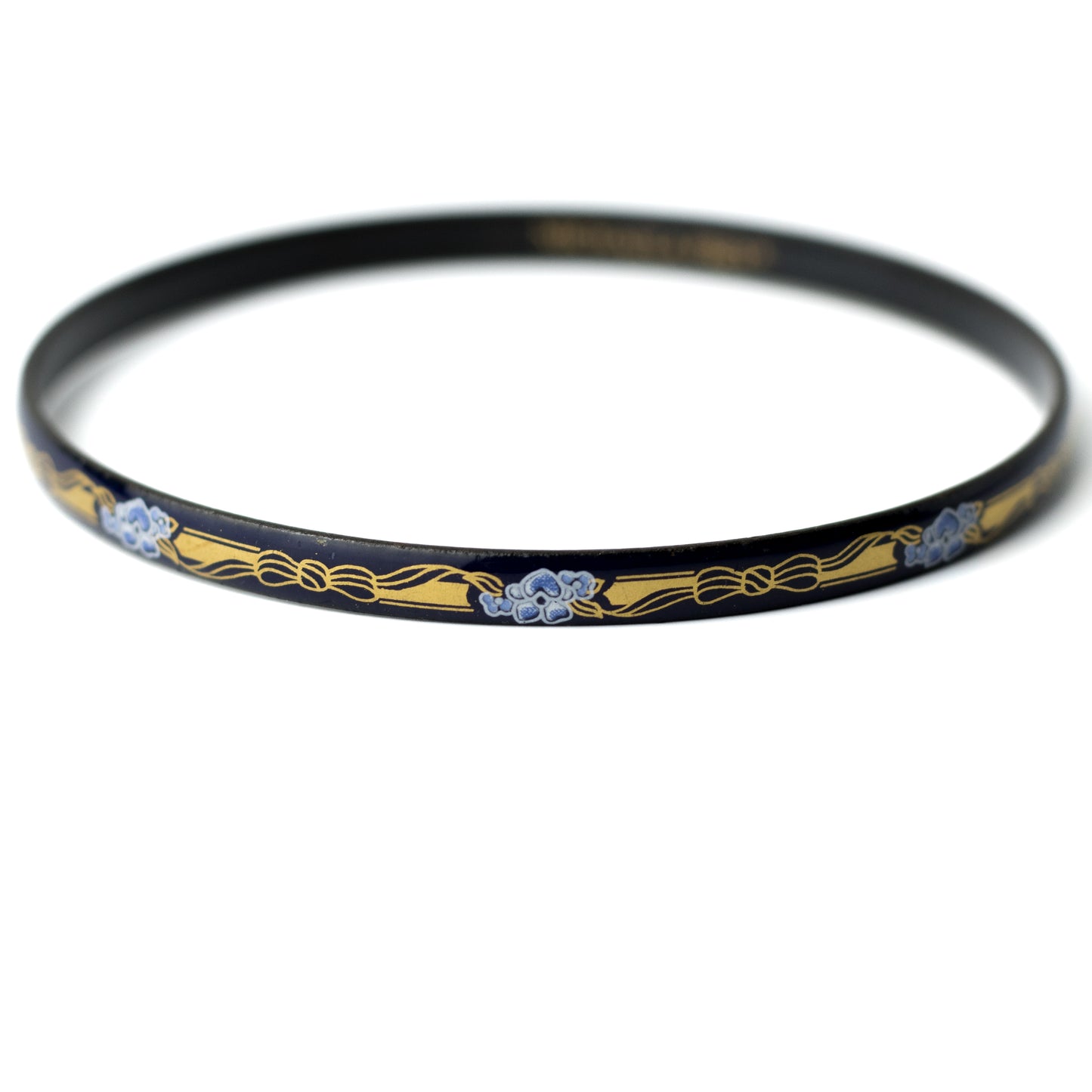 Michaela Frey Vintage Enamel Bangle with Blue Floral and Gold Bow Motif