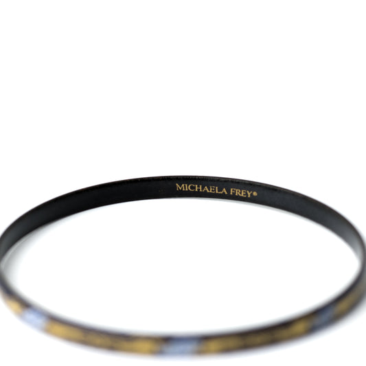 Michaela Frey Vintage Enamel Bangle with Blue Floral and Gold Bow Motif