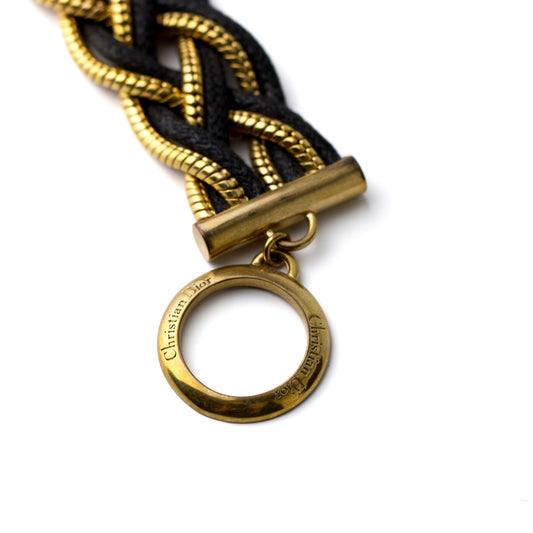 Christian Dior Braided Rope and Chain Vintage Bracelet with Signed Toggle Clasp
