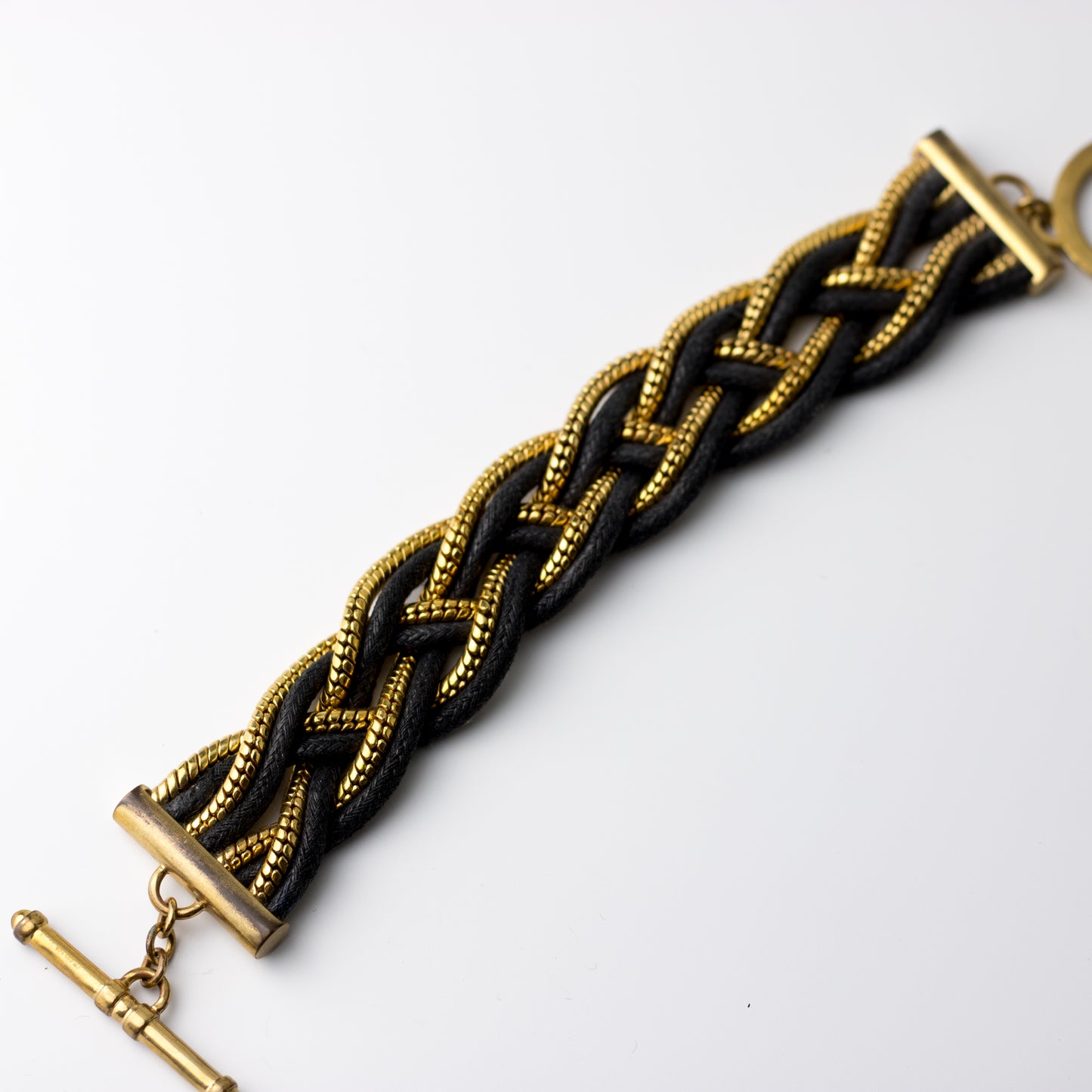 Christian Dior Braided Rope and Chain Vintage Bracelet with Signed Toggle Clasp