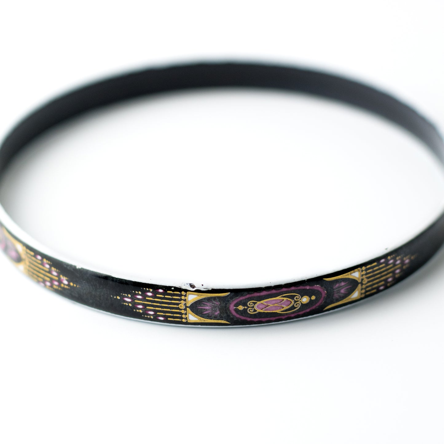 Steinböck Austria Vintage Enamel Bangle with Pink and Gold Art Deco Design
