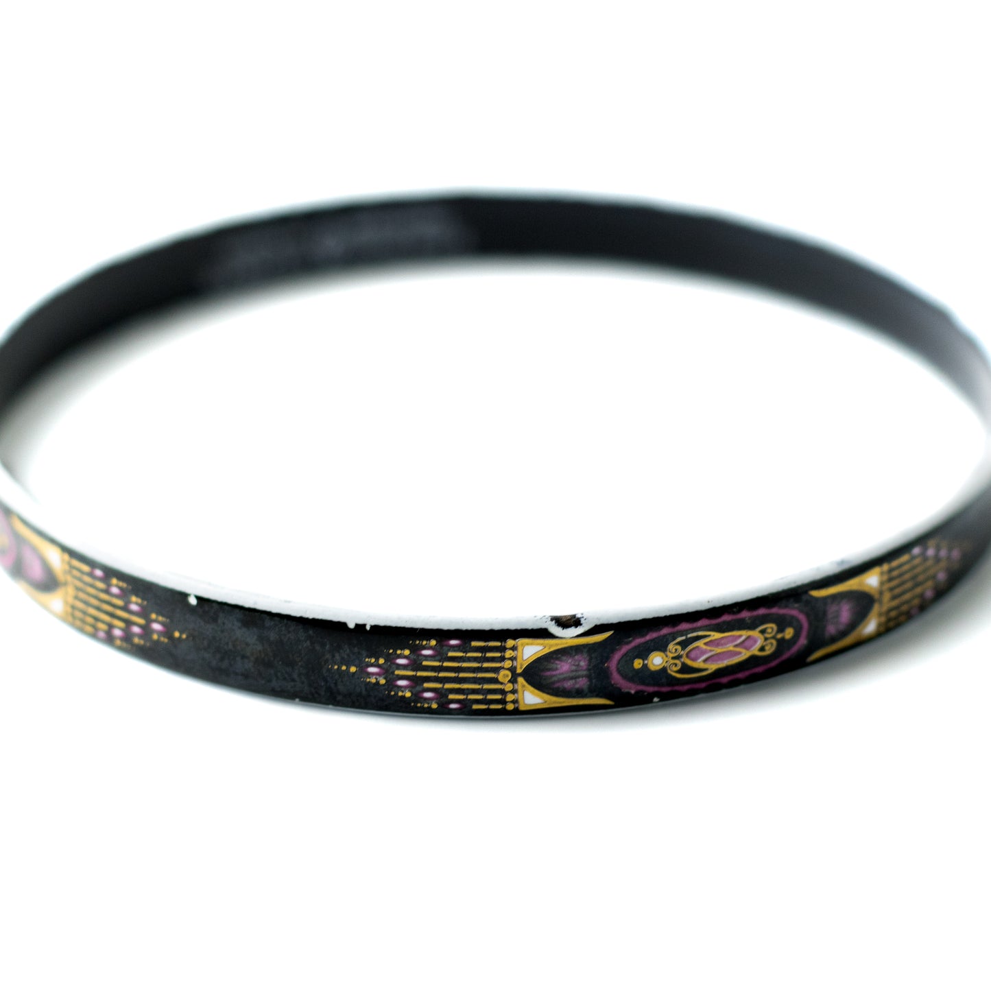 Steinböck Austria Vintage Enamel Bangle with Pink and Gold Art Deco Design