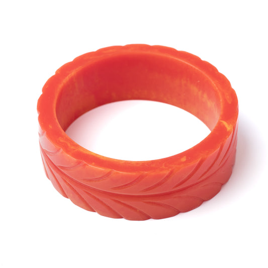 Vintage Salmon-Red Carved Plastic Bangle Bracelet