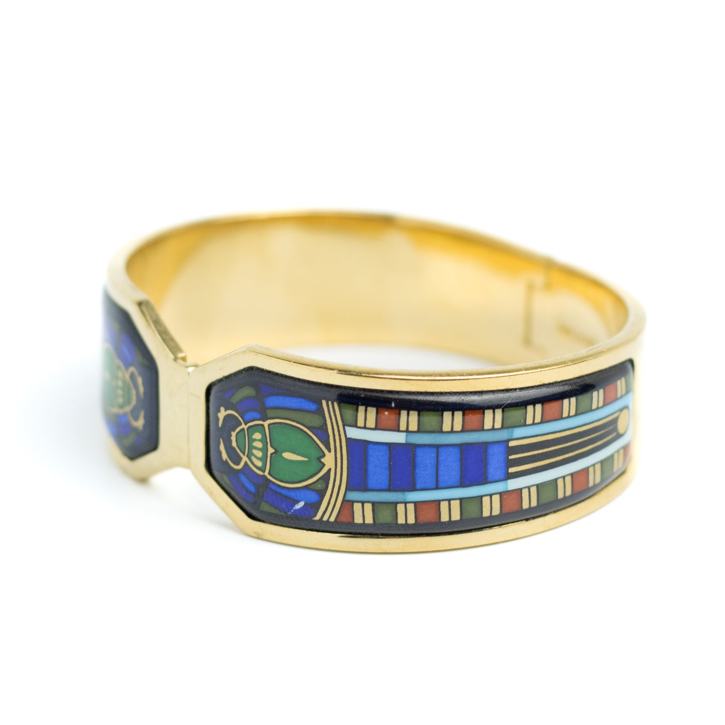 Michaela Frey Team Vintage Scarab Enamel Jewelry Set of Bangle and Clip-On Earrings
