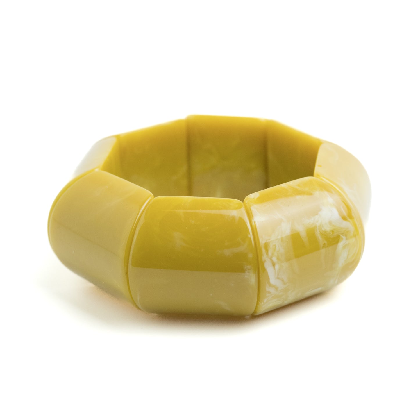 Vintage Mustard Yellow Swirl Lucite Wide Stretch Bracelet