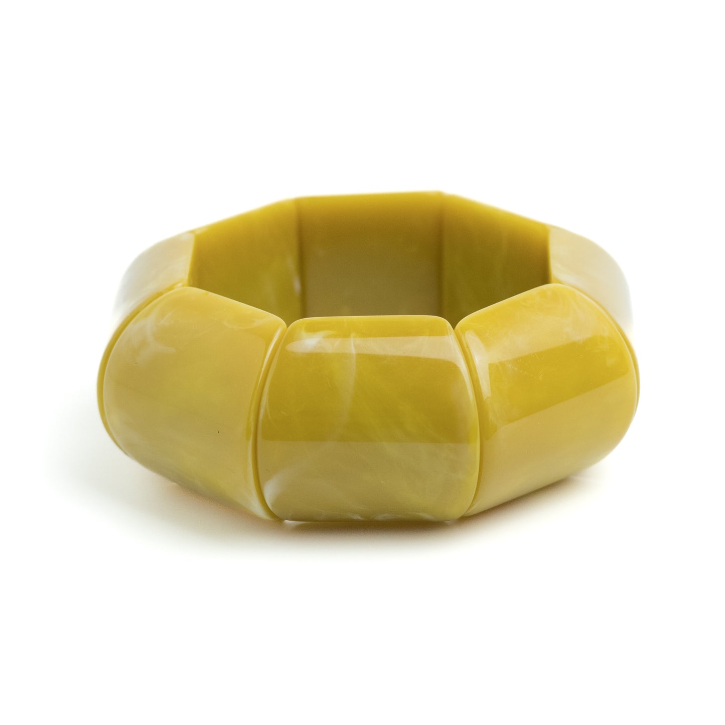 Vintage Mustard Yellow Swirl Lucite Wide Stretch Bracelet