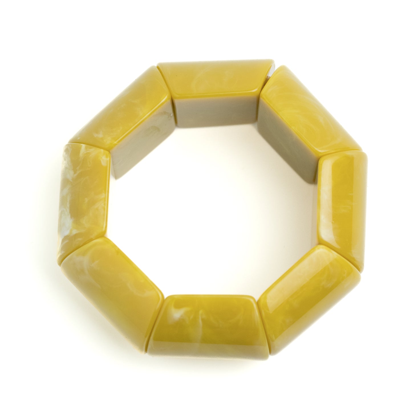 Vintage Mustard Yellow Swirl Lucite Wide Stretch Bracelet