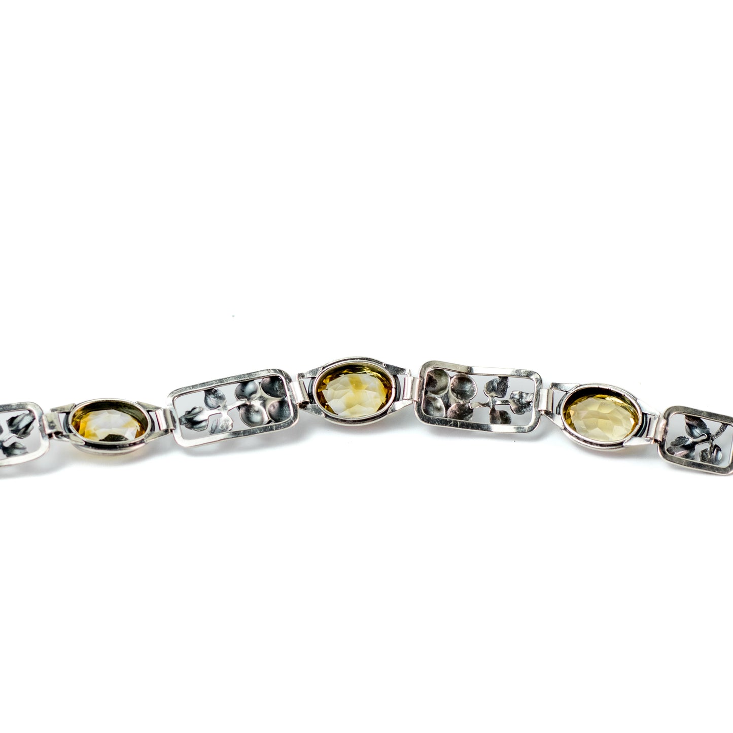 Art Nouveau VINTAGE Silver Citrine Floral Link Bracelet