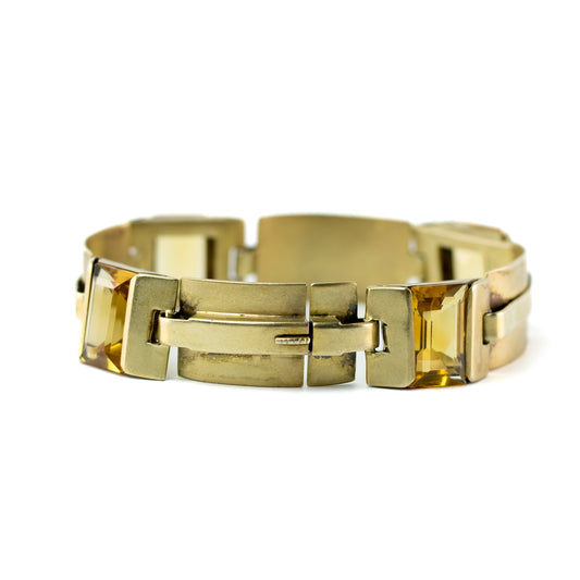 Art Deco Vermeil Citrine Panel Bracelet, 835 Silver