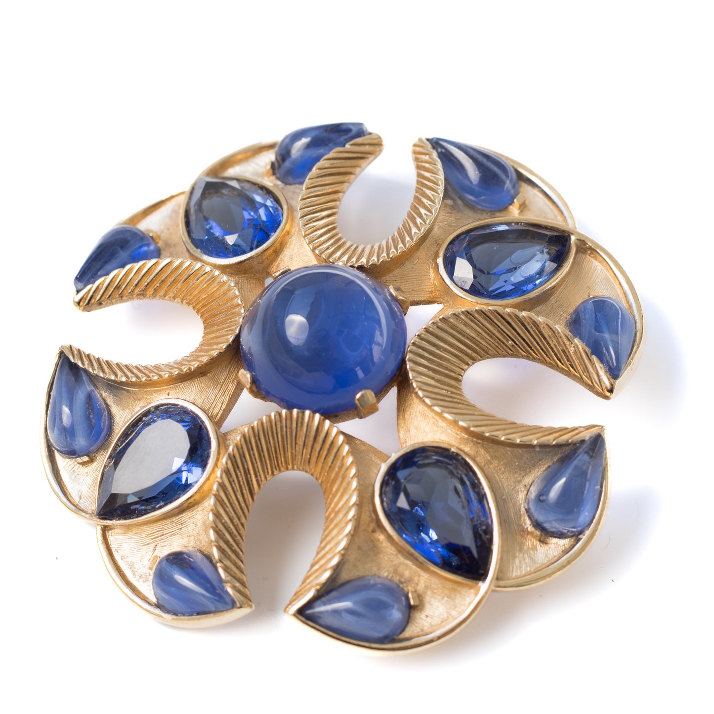 Crown Trifari Jewels of India Maltese Cross Brooch with Faux Sapphire Crystals