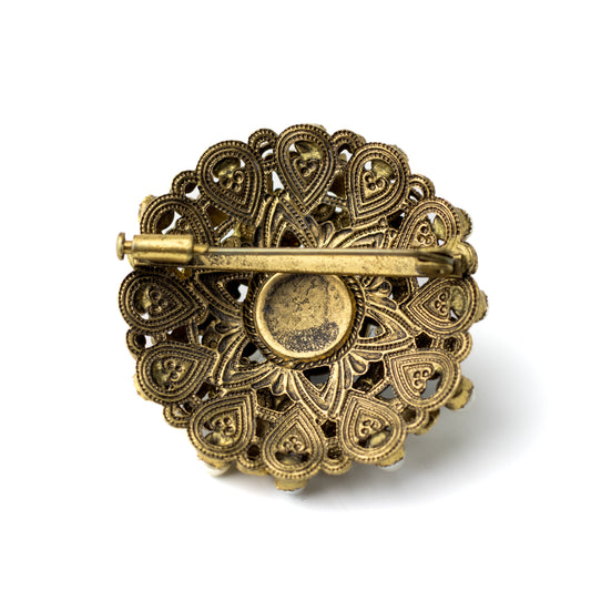 Vintage Austrian or Czechoslovakian Domed Brooch with Turquoise Peking Glass Cabochon