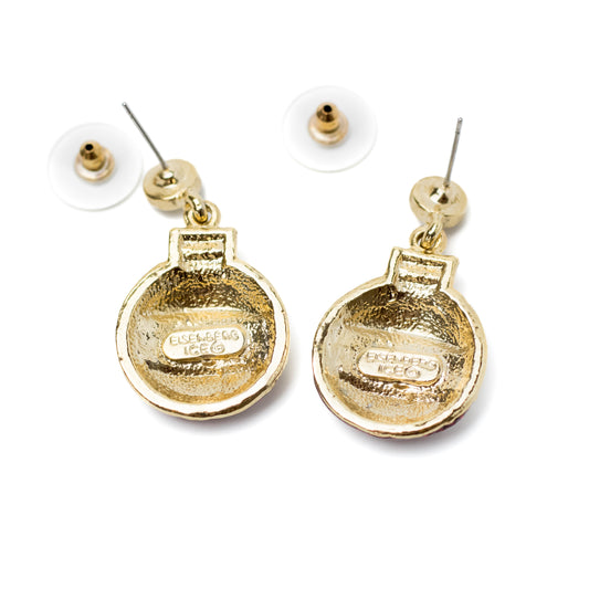 Vintage Eisenberg Ice Red Christmas Ornament Earrings with Clear Rhinestones