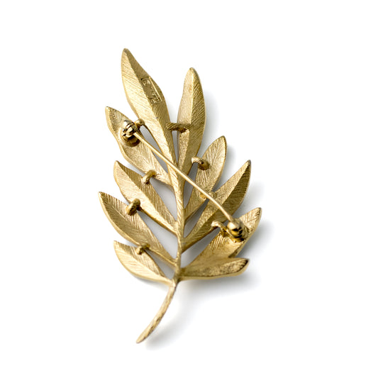Crown Trifari White Enamel Leaf Vintage Brooch