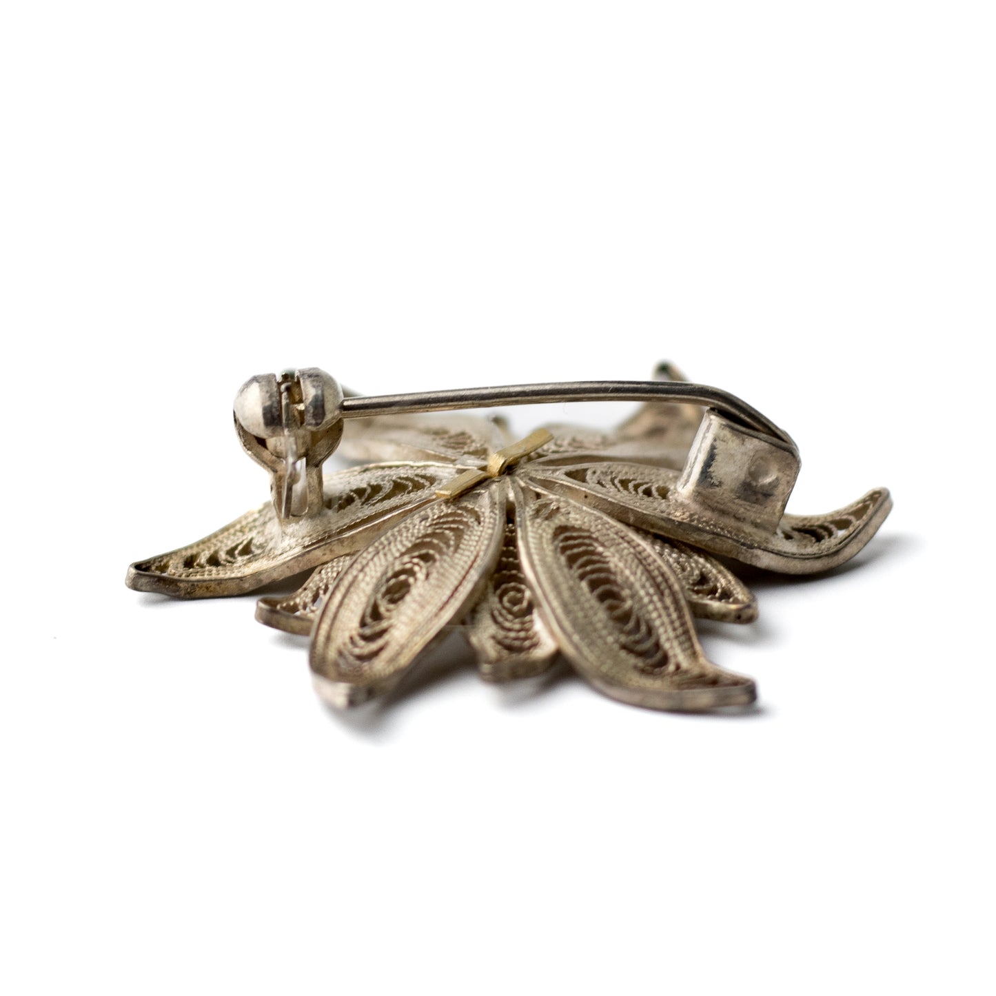 Vintage Edelweiss Silver Filigree Brooch with Gold-Plated Center