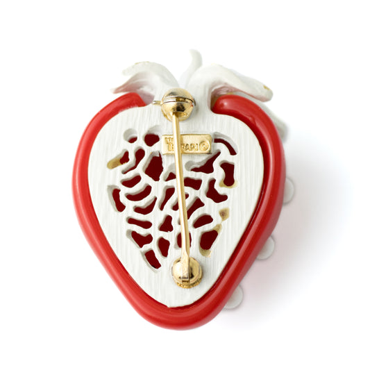Crown Trifari Strawberry Pin in Red and White