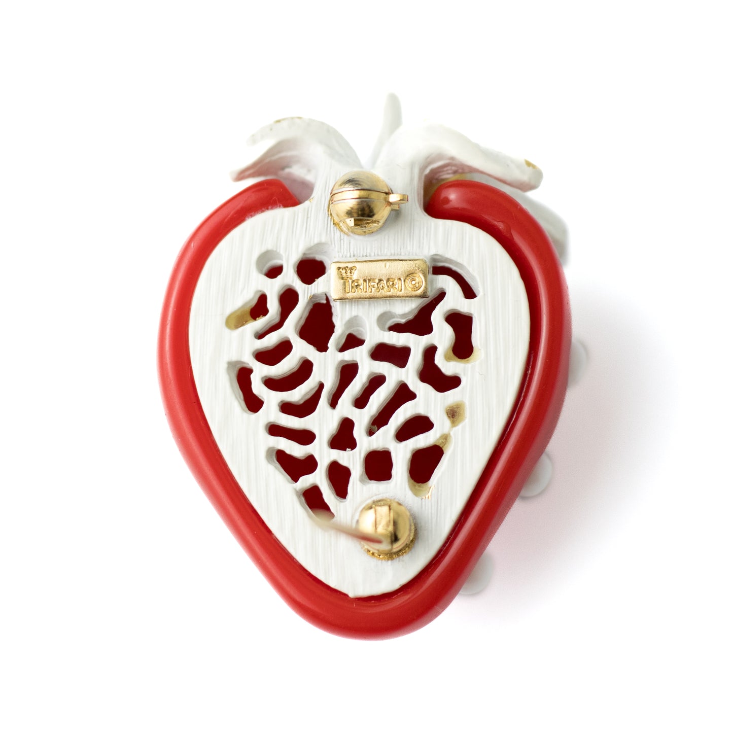 Crown Trifari Strawberry Pin in Red and White