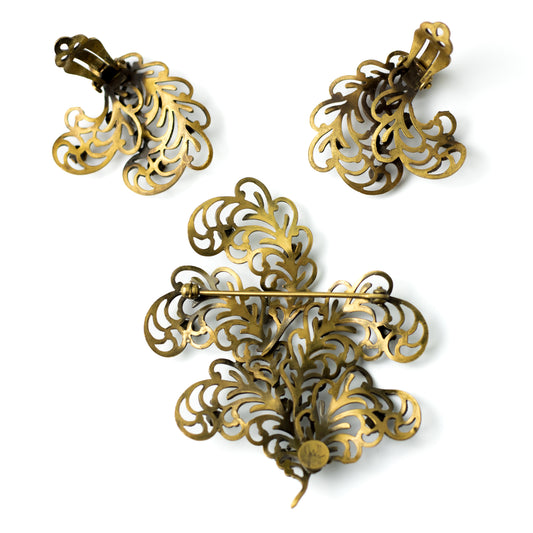 Joseff of Hollywood Vintage Filigree Jewelry Set with Clear Rhinestones