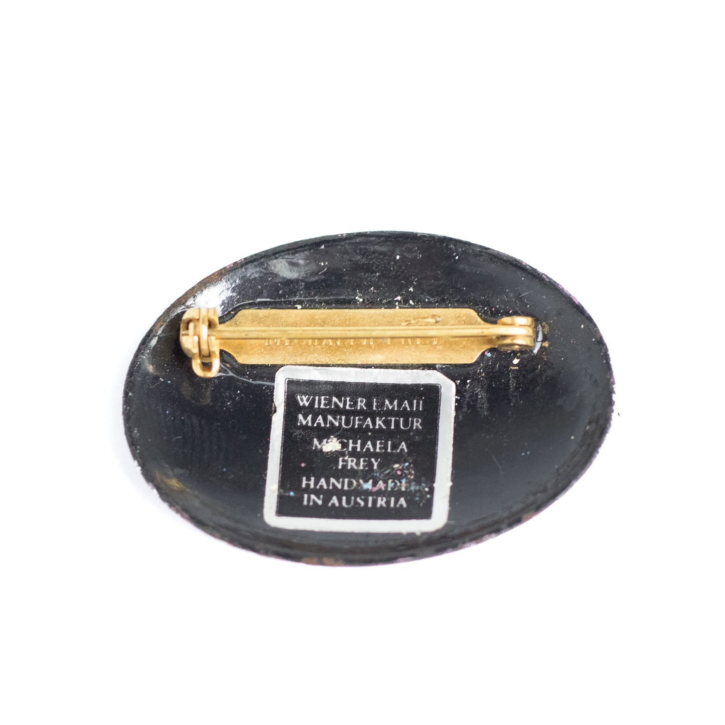 Michaela Frey Vintage Enamel Brooch with Pink Floral Motif
