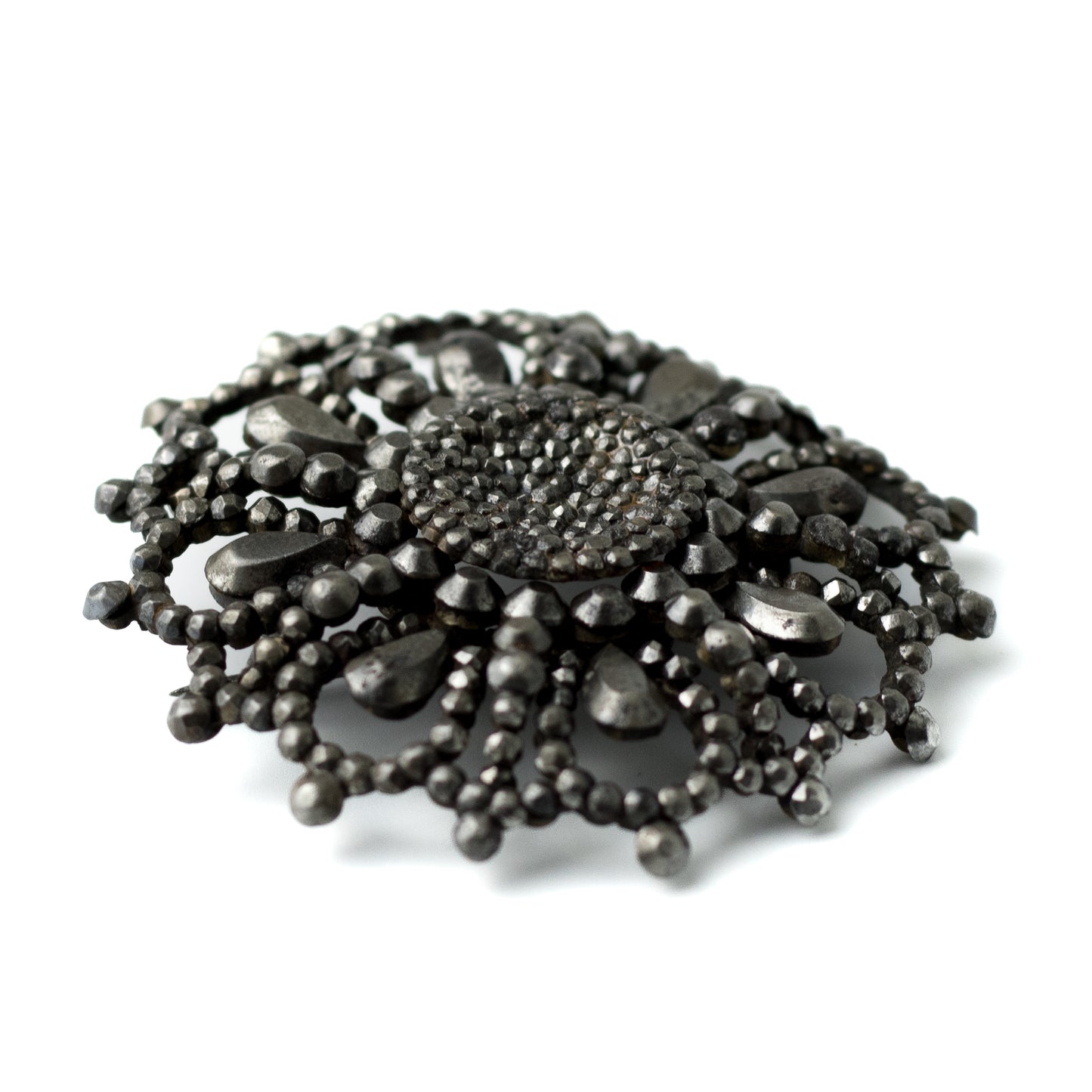 Victorian Cut Steel Brooch with Rotating Center
