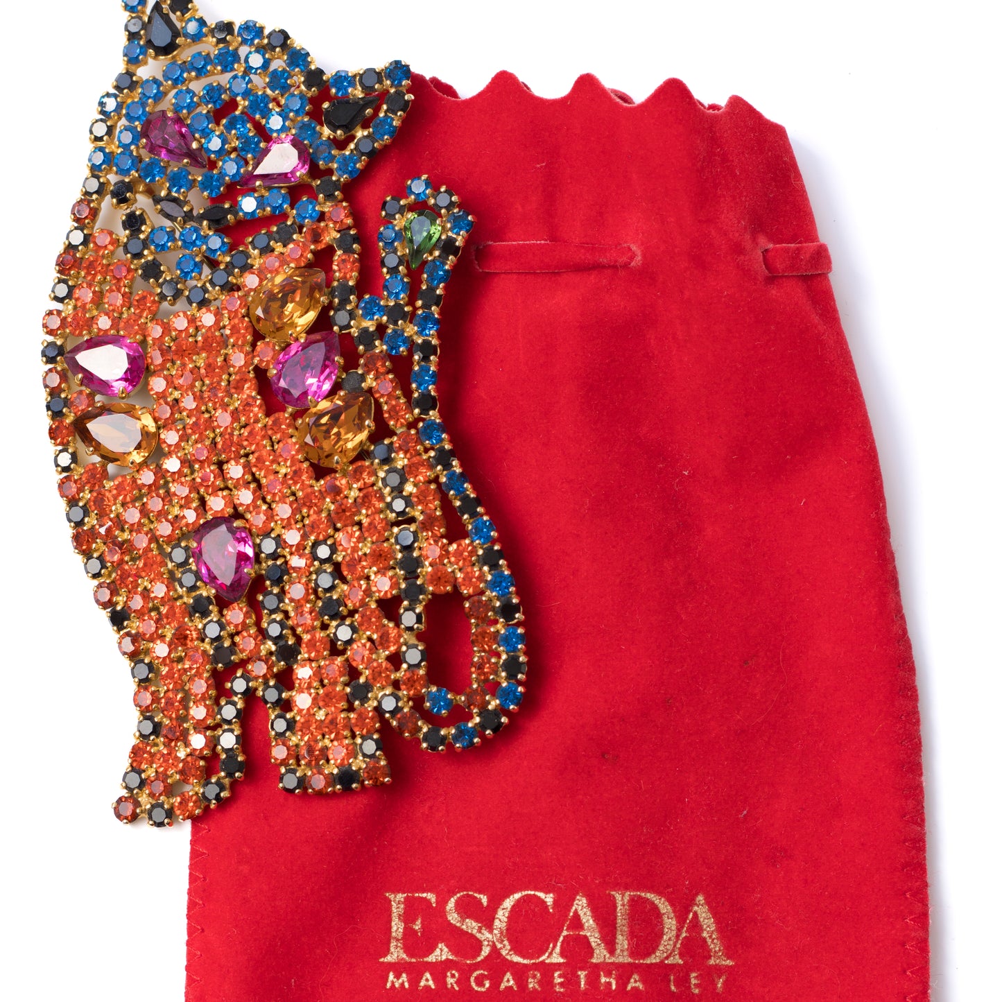 Escada Vintage Crystal Cat Brooch with Original Pouch