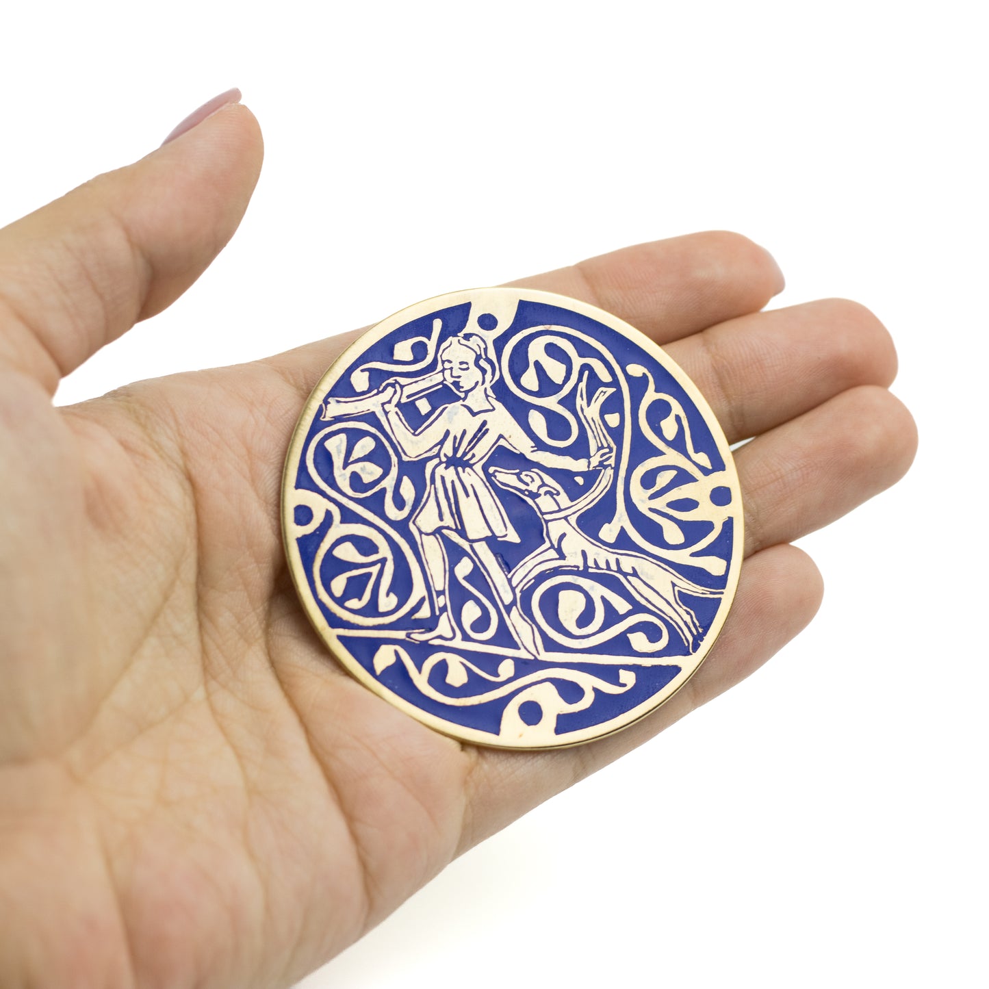 MMA Sterling Silver Medieval Hunt Brooch Pendant with Blue Enamel
