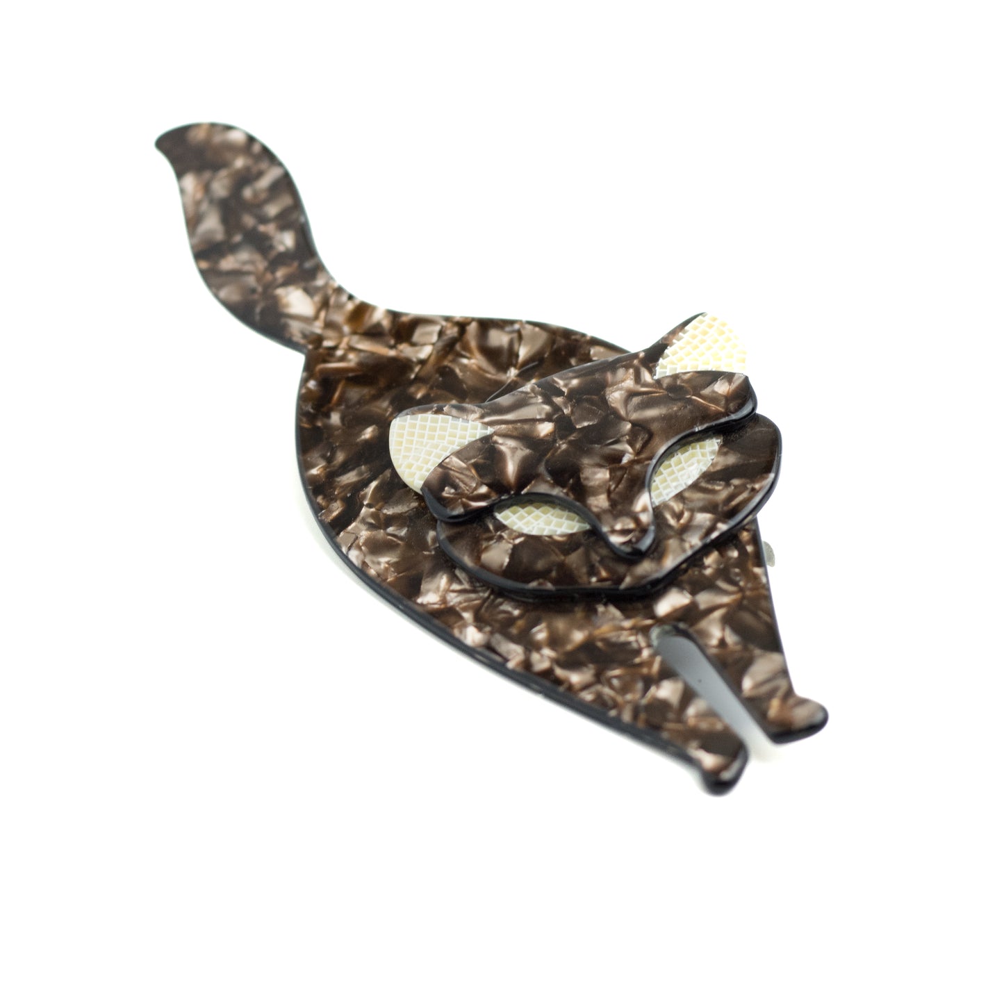 Lea Stein Paris Bacchus Standing Cat Vintage Brooch in Pearlised Brown and Beige