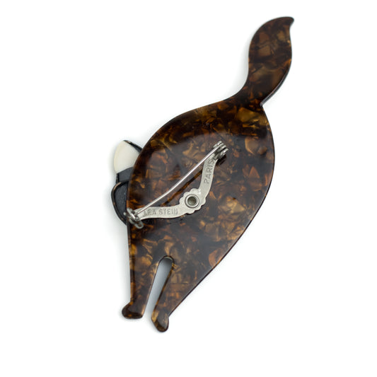 Lea Stein Paris Bacchus Standing Cat Vintage Brooch in Pearlised Brown and Beige
