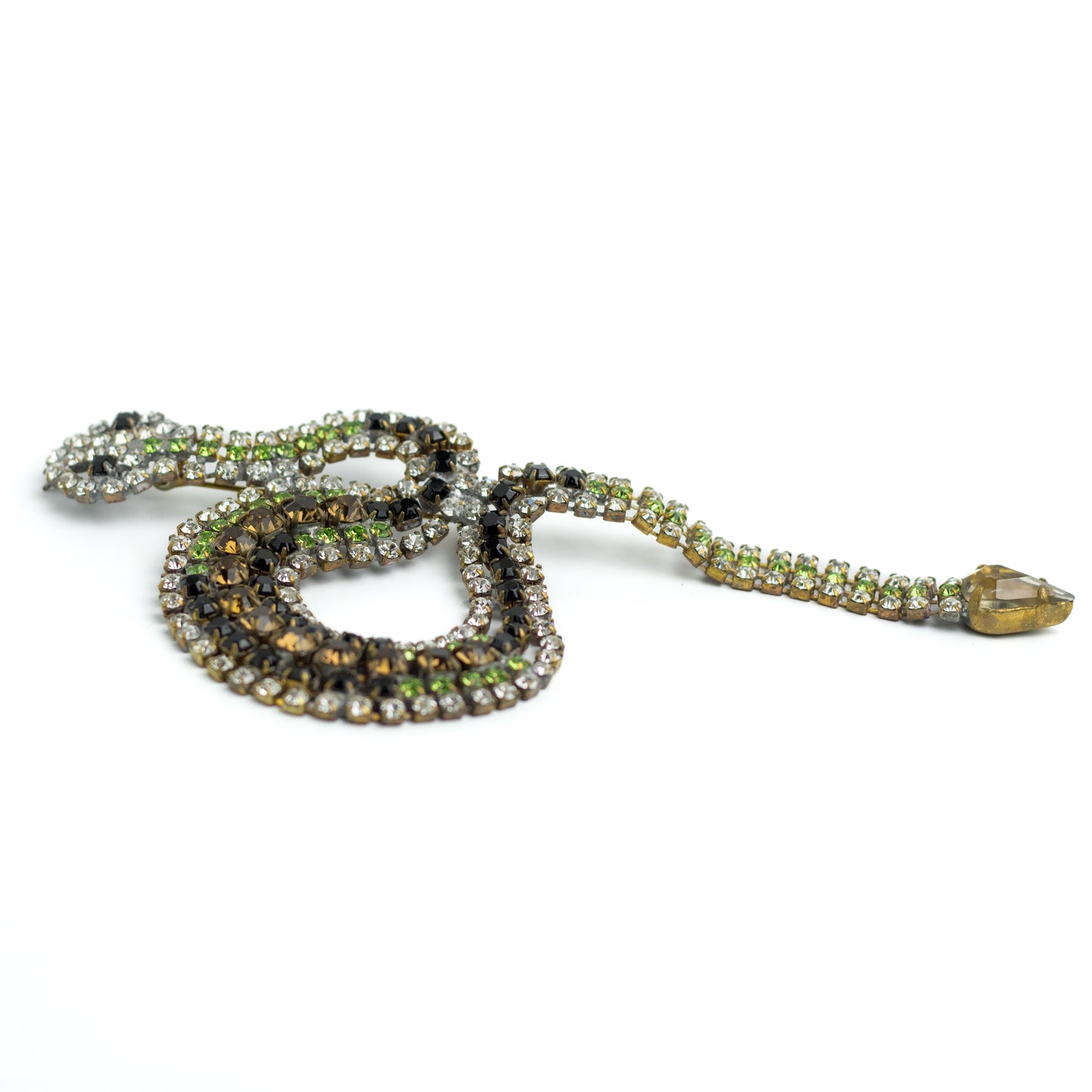 Vintage Large Snake Brooch with Movable Tail in Rhinestones