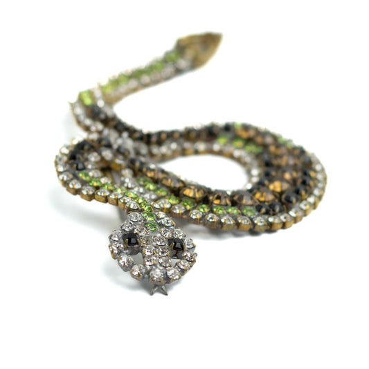 Vintage Large Snake Brooch with Movable Tail in Rhinestones