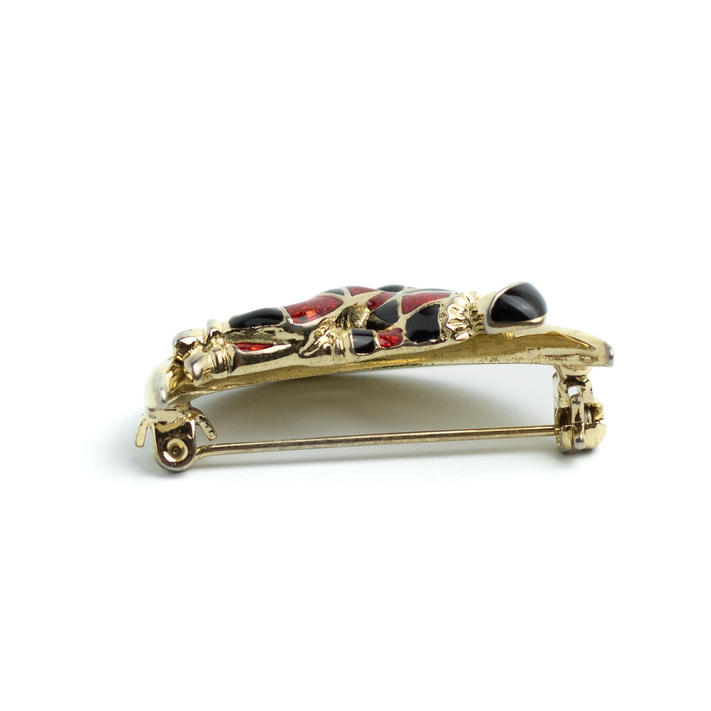 Harlequin on Crescent Moon Gold Tone Vintage Enamel Brooch