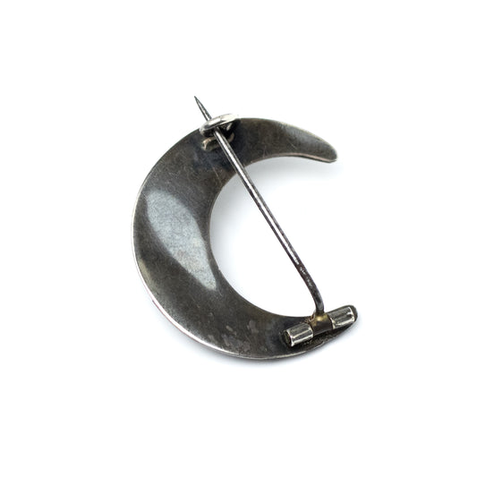 Antique Victorian Silver Moon Pin in Niello Technique