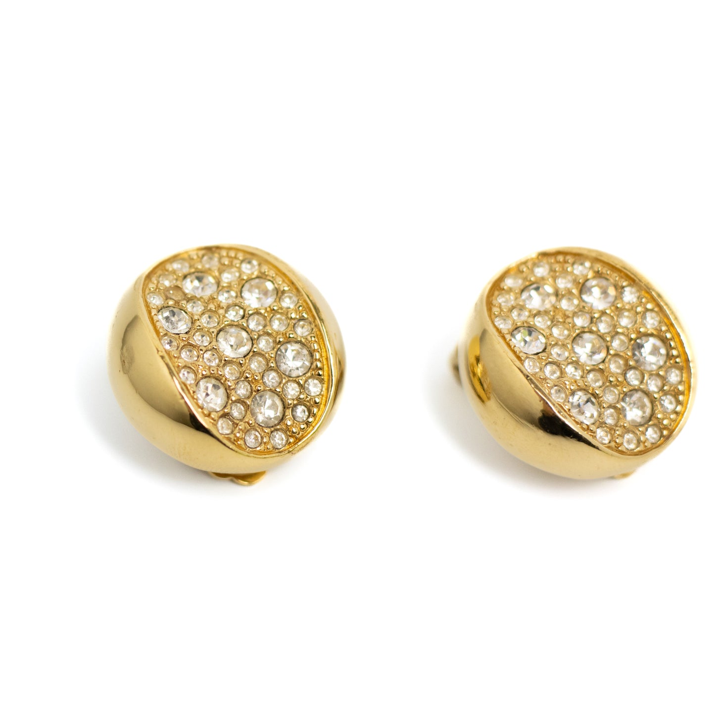 Christian Dior Germany Vintage Gold-Tone Clip-on Earrings with Clear Crystals