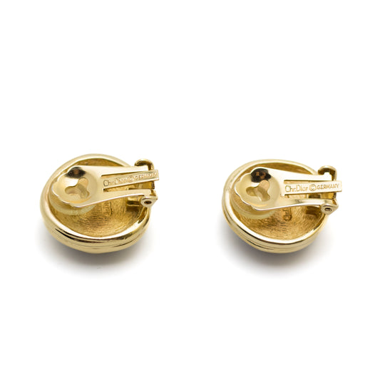 Christian Dior Germany Blue Glass Clip On Earrings in Gold Tone