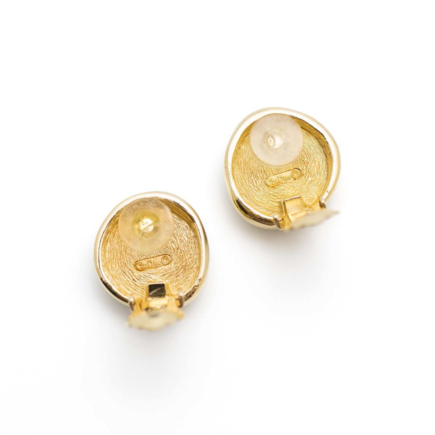 Christian Dior Germany Blue Glass Clip On Earrings in Gold Tone