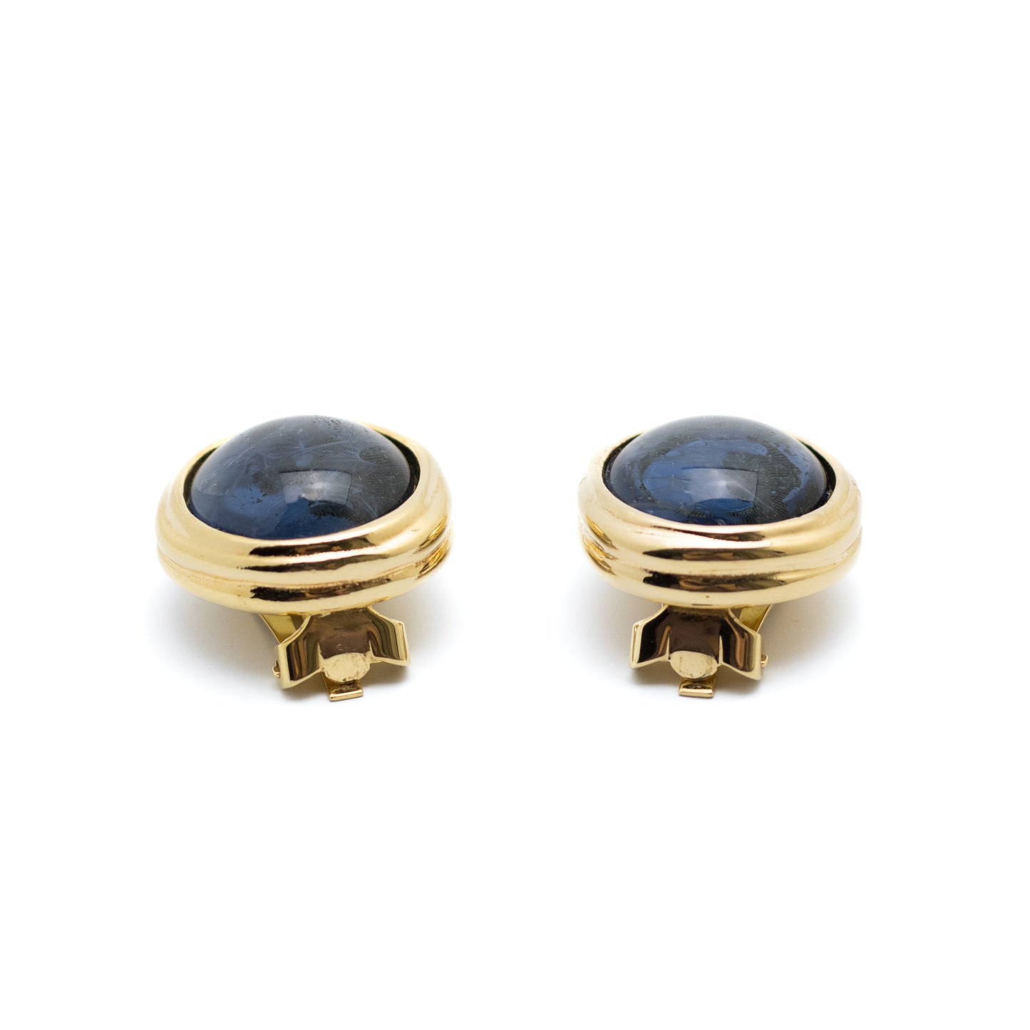Christian Dior Germany Blue Glass Clip On Earrings in Gold Tone