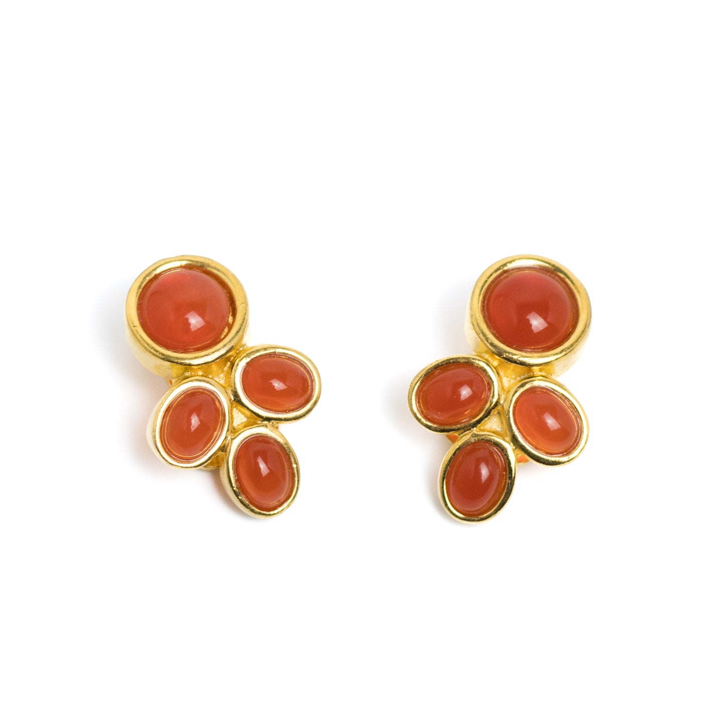 David Grau Vintage Clip-on Earrings in Gold with Carnelian Glass Cabochons