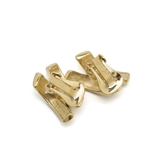 Pierre Lang Vintage X-Shaped Rhinestone Clip-On Earrings in Gold Tone