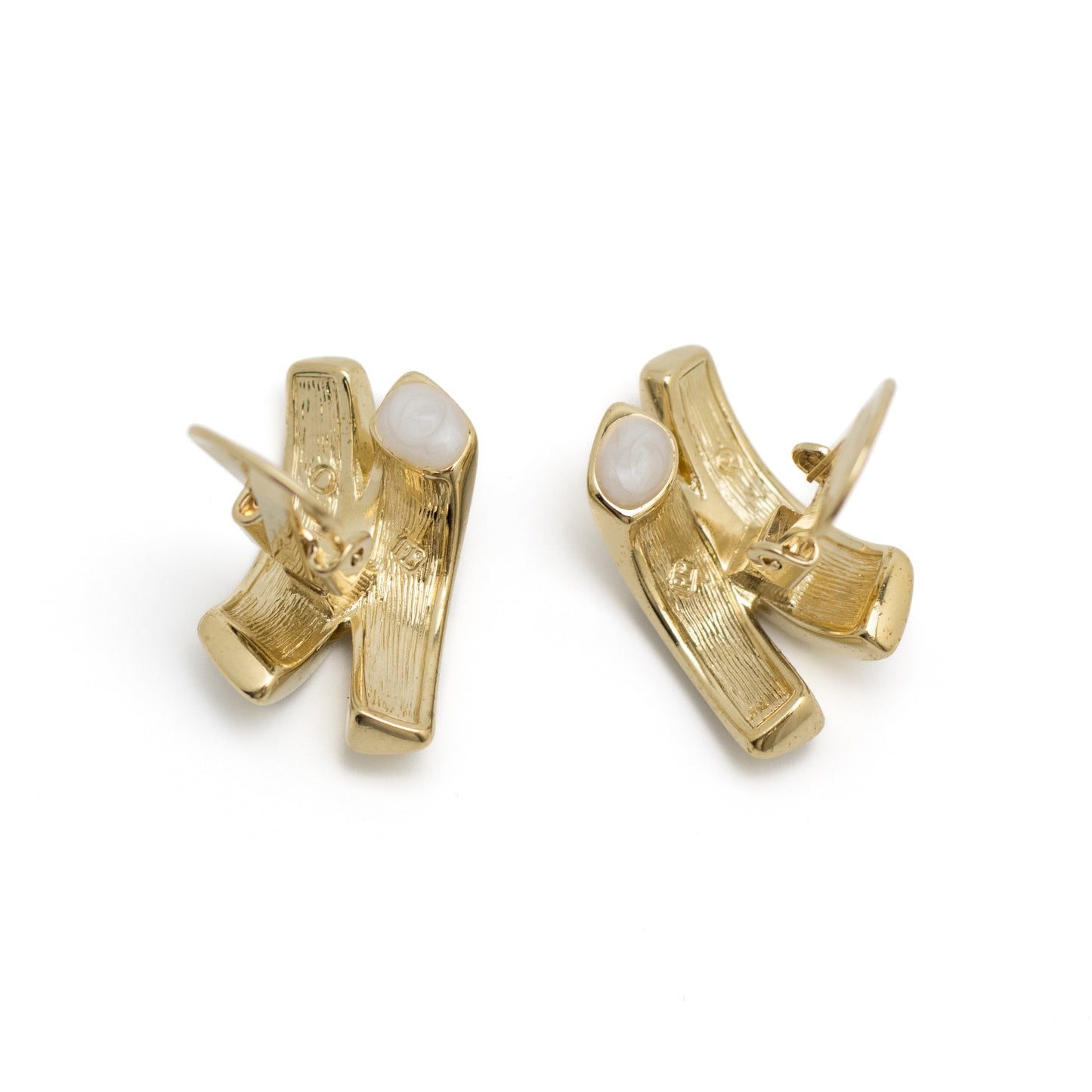 Pierre Lang Vintage X-Shaped Rhinestone Clip-On Earrings in Gold Tone