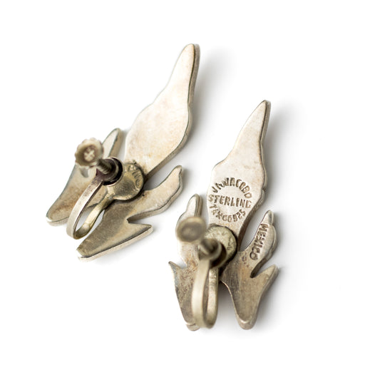 Vintage Taxco Sterling Silver Leaf Clip-on Earrings Signed JN Jacobo