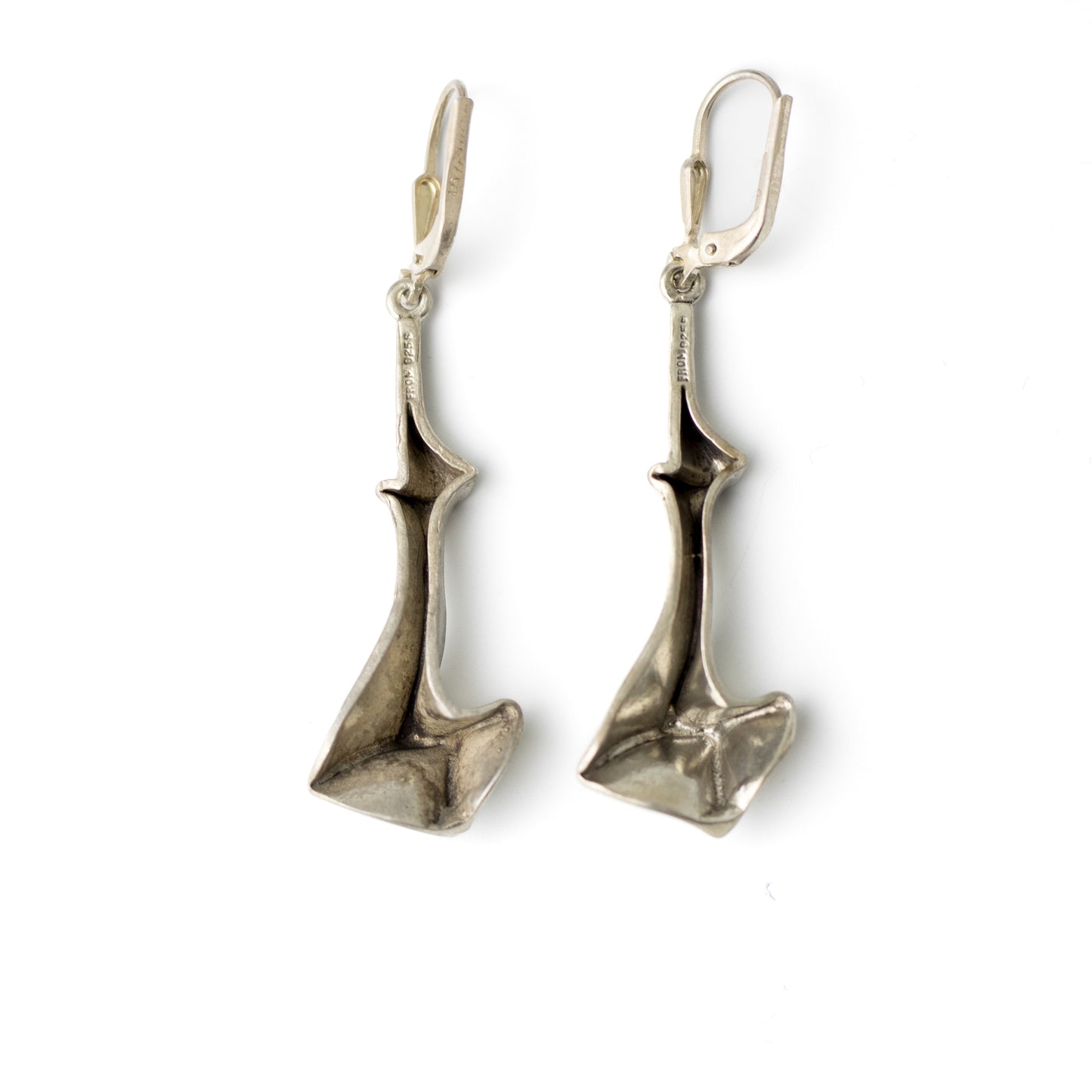 Boucles d'oreilles pendantes vintage en argent sterling de Niels Erik, au design moderniste danois