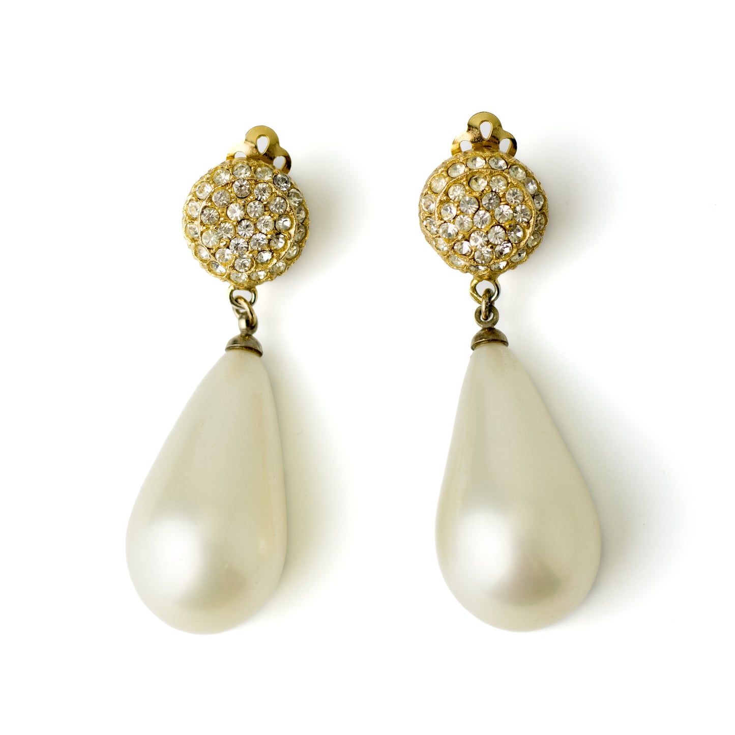 Les Bernard Vintage Dangle Clip-On Earrings with Faux Pearl