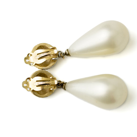 Les Bernard Vintage Dangle Clip-On Earrings with Faux Pearl