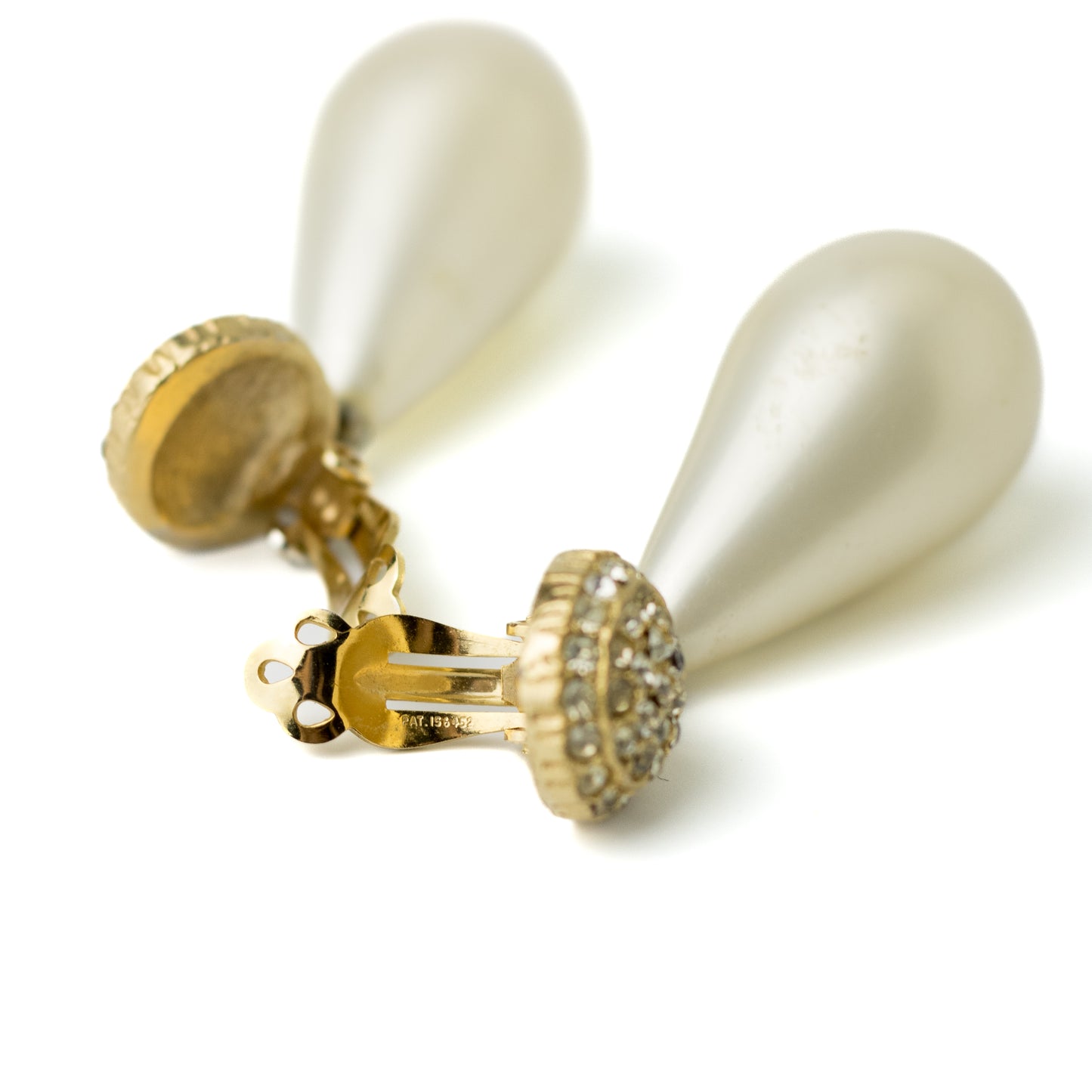 Les Bernard Vintage Dangle Clip-On Earrings with Faux Pearl