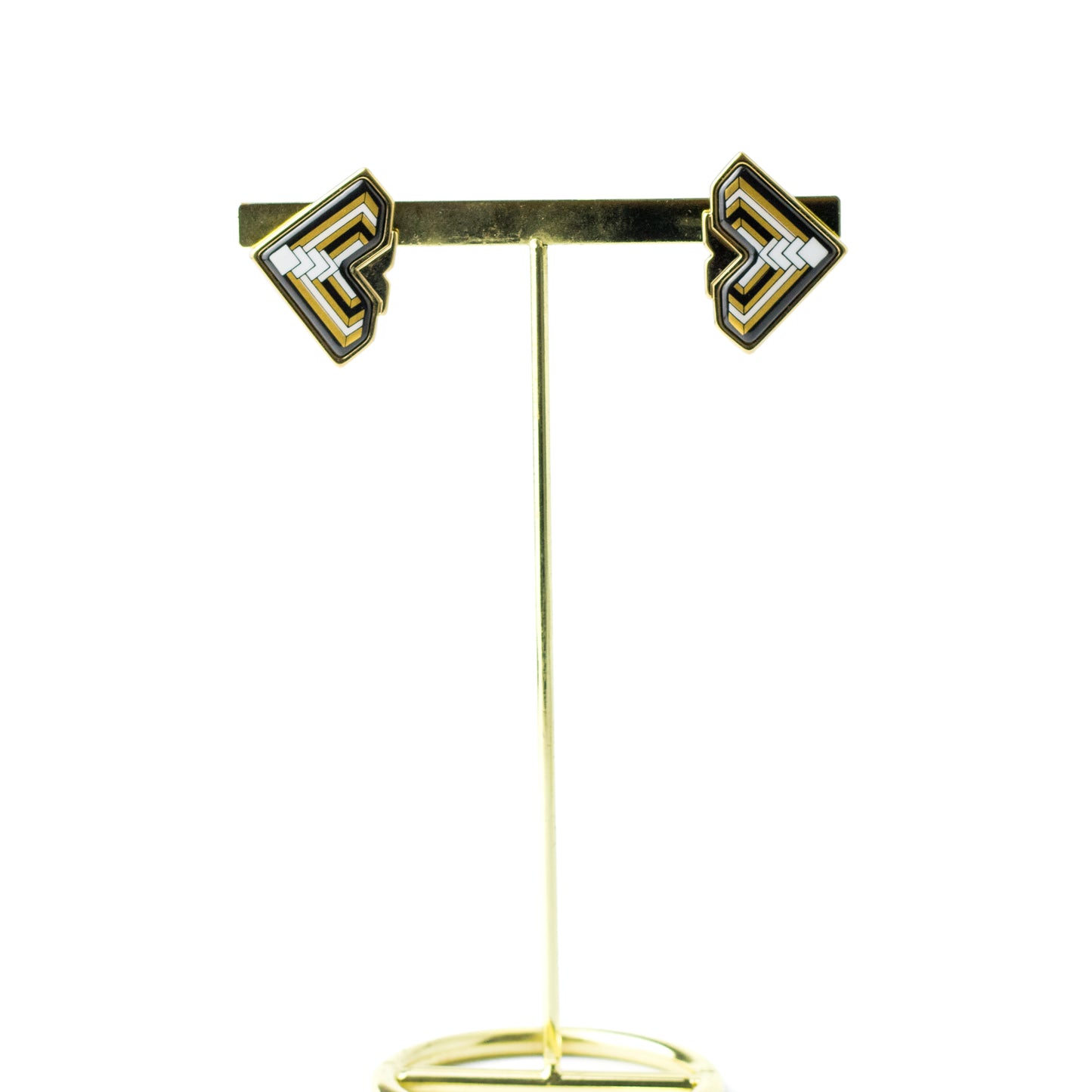 Michaela Frey Team Art Deco Inspired Black and Gold Enamel Vintage Clip-On Earrings