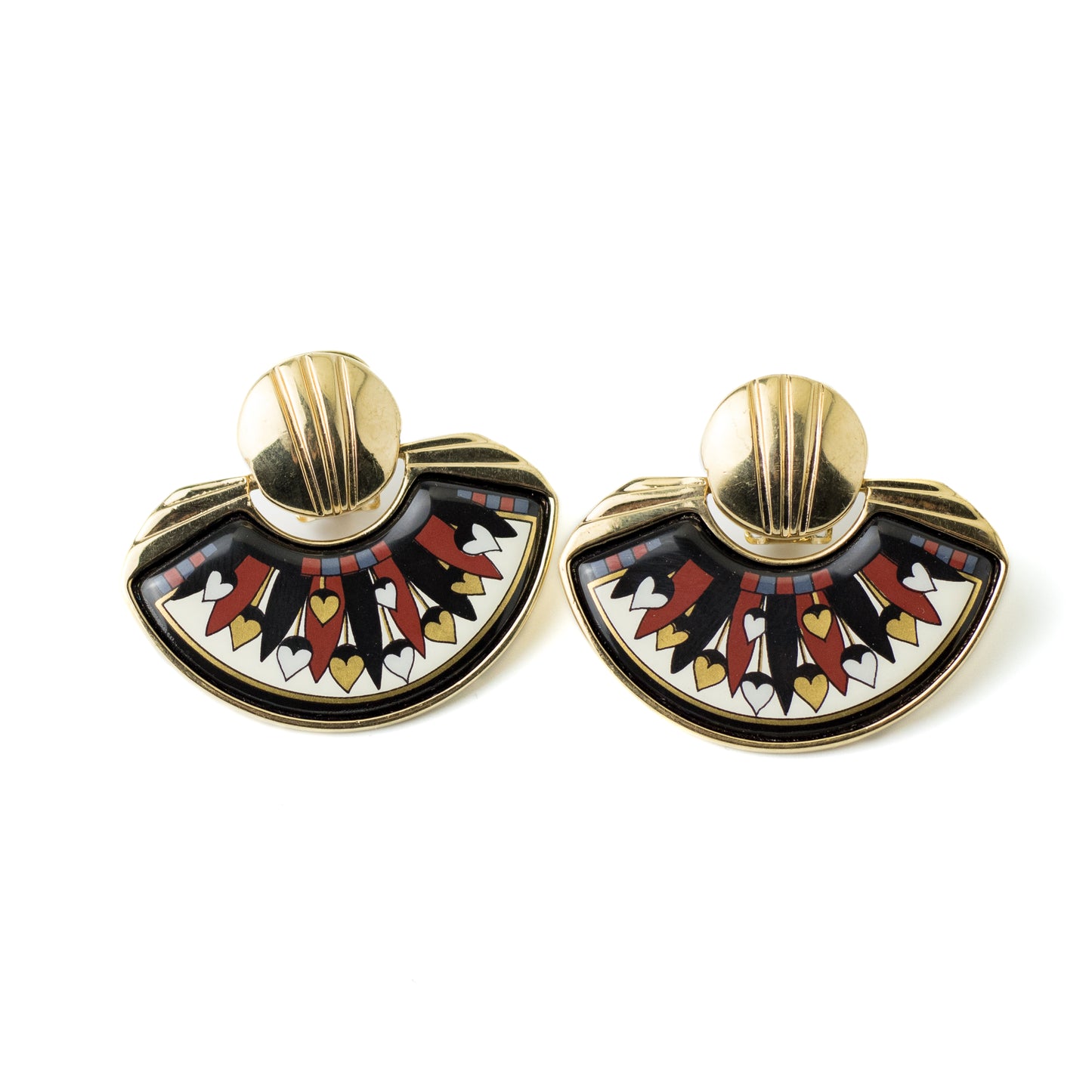 Michaela Frey Team Freywille Vintage Enamel Clip-On Earrings with Heart Motif